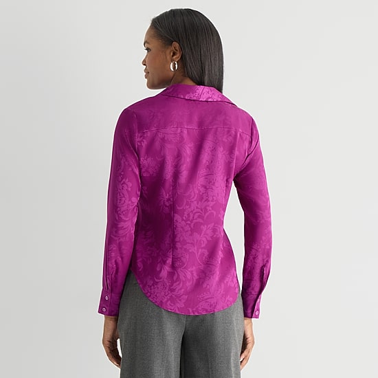Worthington Womens Long Sleeve Slim Fit Blouse