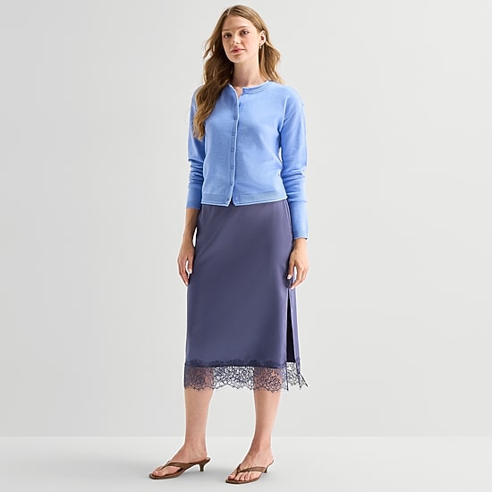 A.N.A Lace Trim Womens Midi A-Line Skirt