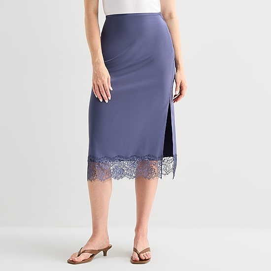 A.N.A Lace Trim Womens Midi A-Line Skirt