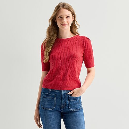 Ana Womens Crew Neck Short Sleeve Pullover Sweater In Red