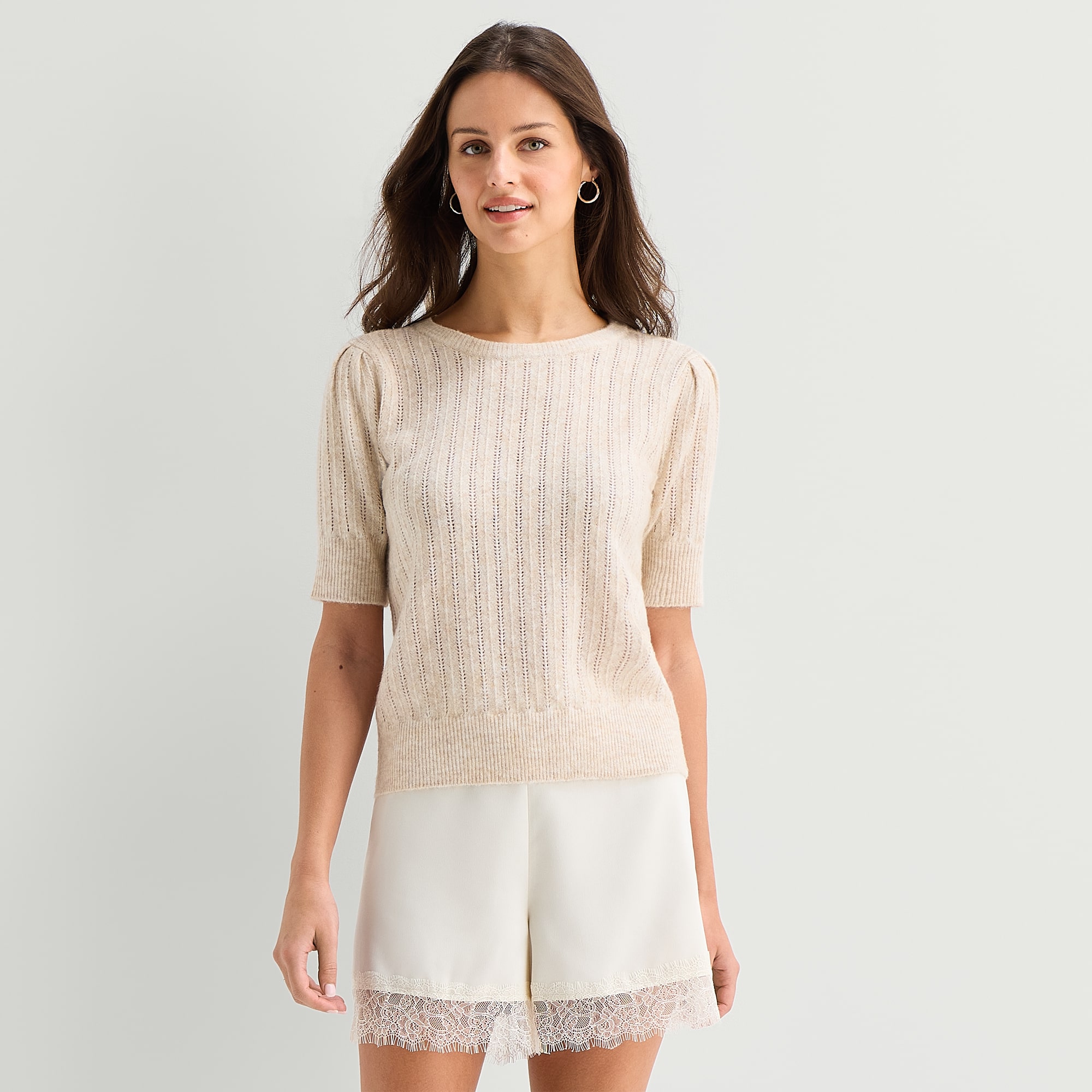 A.N.A Womens Crew Neck Short Sleeve Pullover Sweater