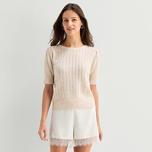 Ana Womens Crew Neck Short Sleeve Pullover Sweater In Beige