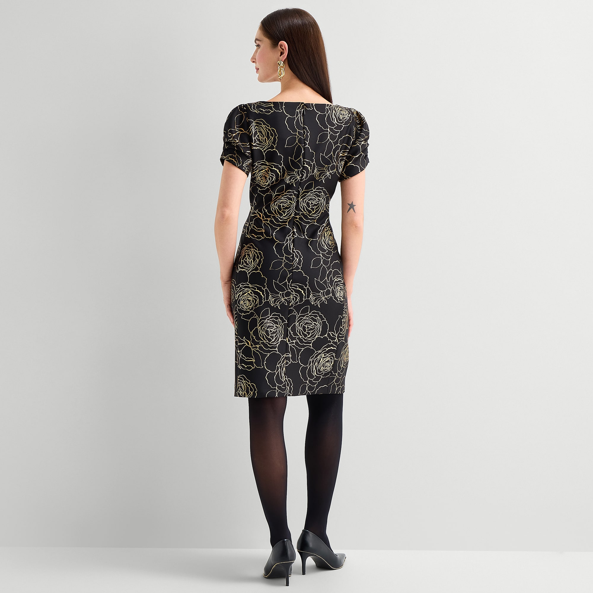 Marc New York Womens Round Neck Short Sleeve Floral Sheath Dress