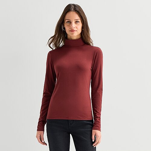 Ana Womens Mock Neck Long Sleeve T-shirt In Brown