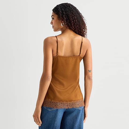 A.N.A Womens Square Neck Sleeveless Lace Trim Camisole