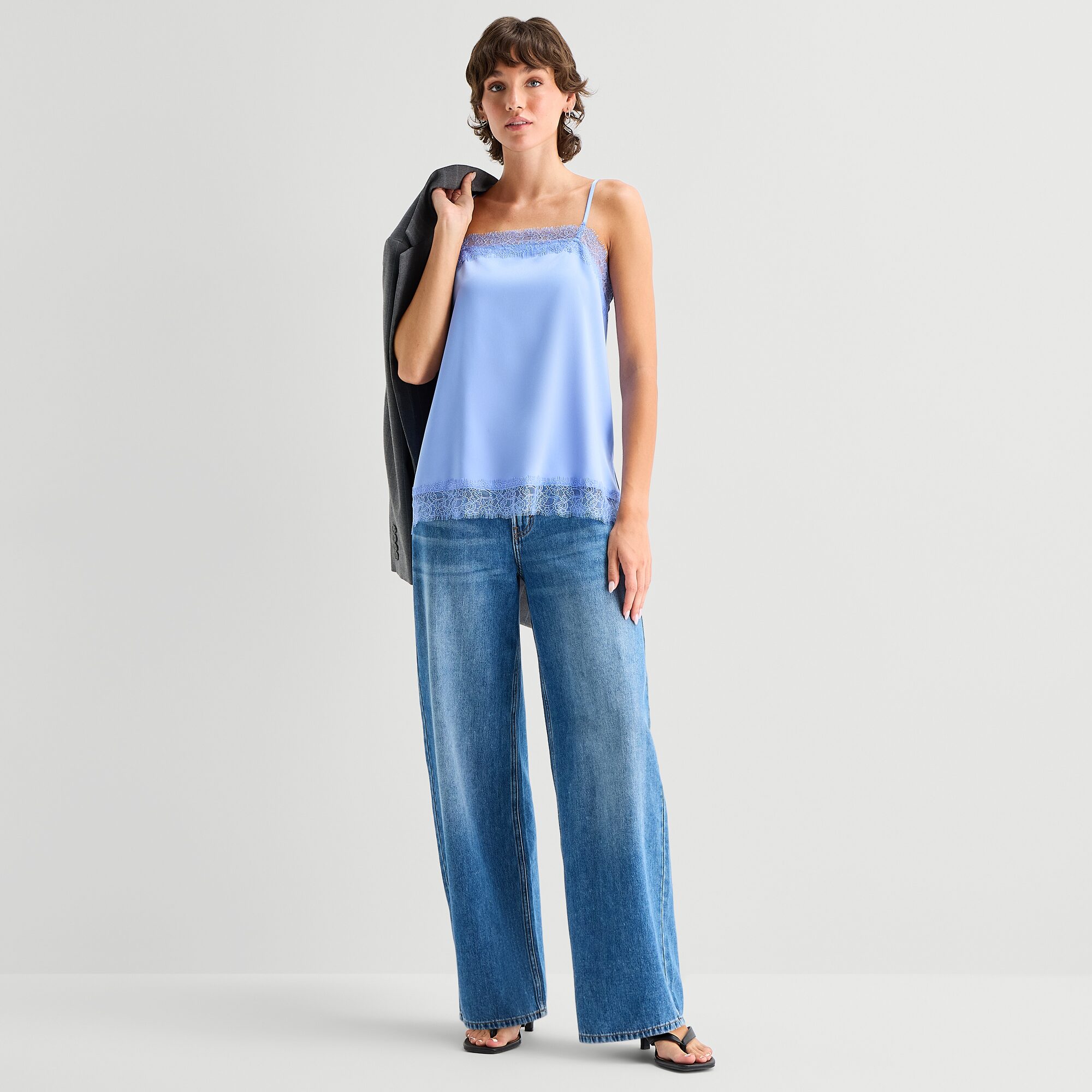 A.N.A Womens Square Neck Sleeveless Lace Trim Camisole