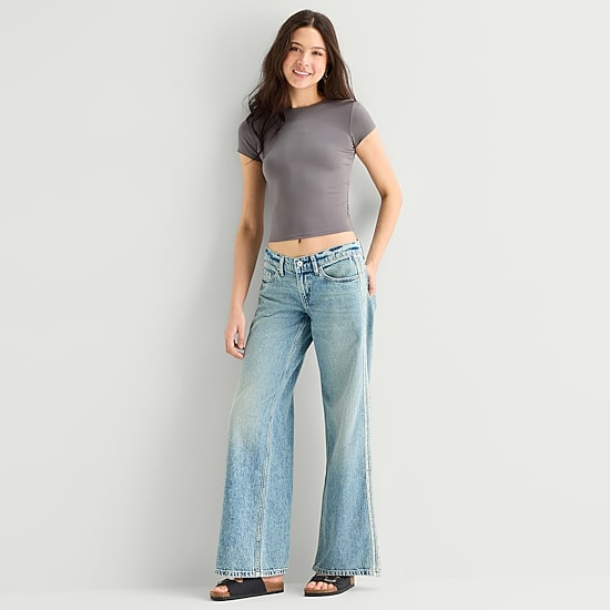 Arizona Womens Juniors Low Rise Baggy Fit Jean