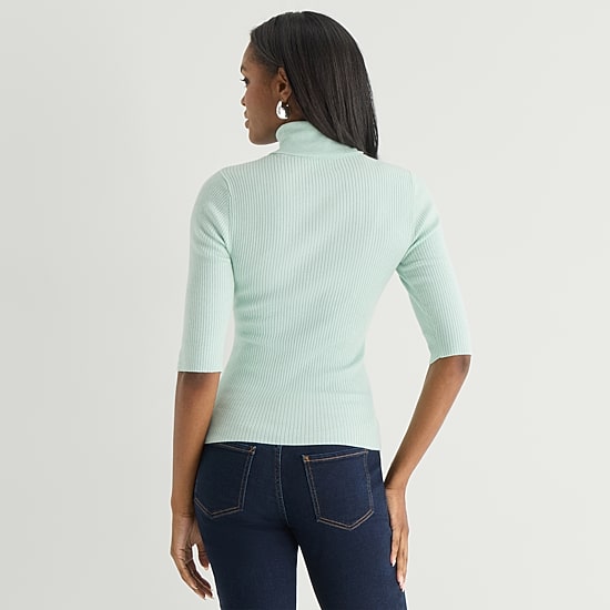 Worthington Womens Turtleneck Elbow Sleeve Pullover Sweater