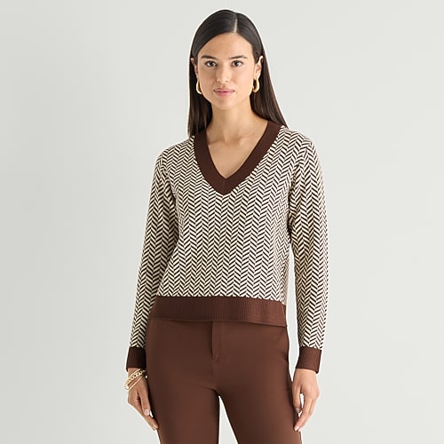 Worthington Womens V Neck Long Sleeve Pullover Sweater In Brown