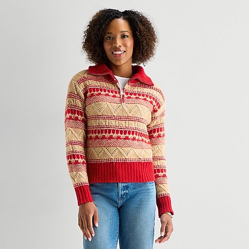 St. John's Bay Womens Long Sleeve Tall Quarter-zip Pullover Sweater In Red