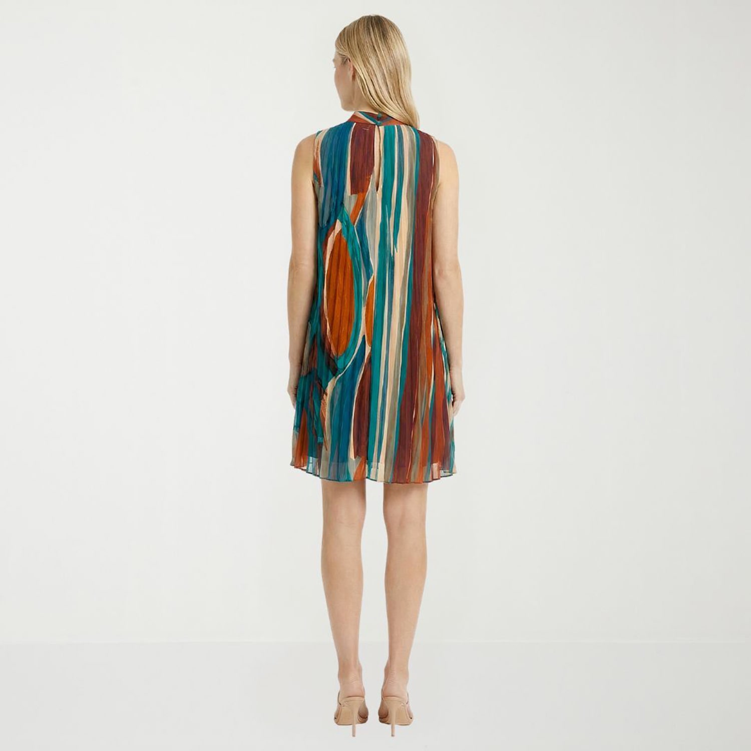 London Times Womens Midi High Neck Sleeveless Abstract Shift Dress