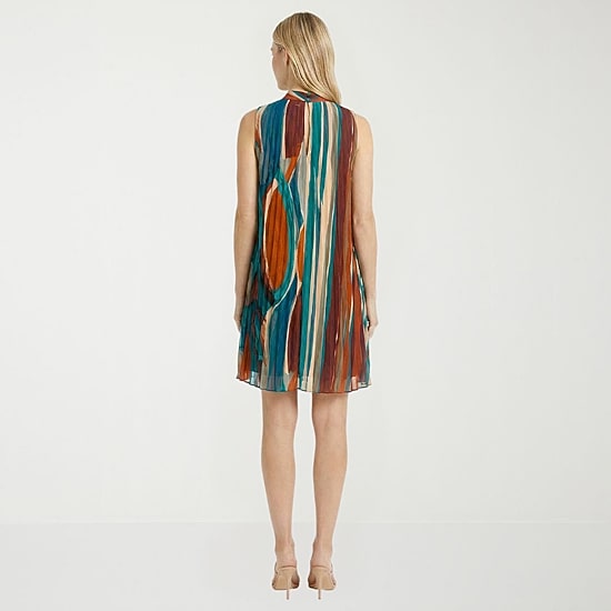 London Times Womens Midi High Neck Sleeveless Abstract Shift Dress