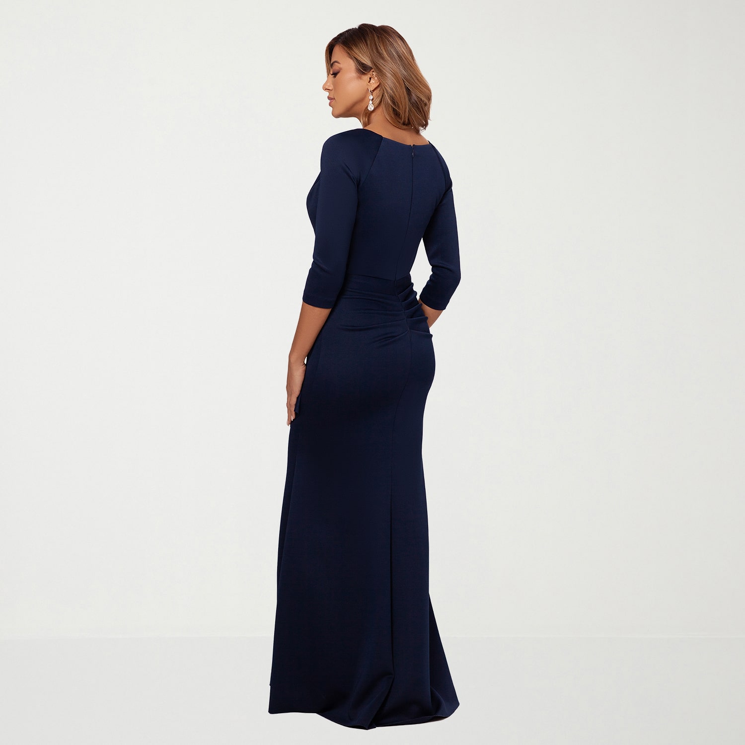 DJ Jaz Womens V Neck 3/4 Sleeve Fitted Evening Gown