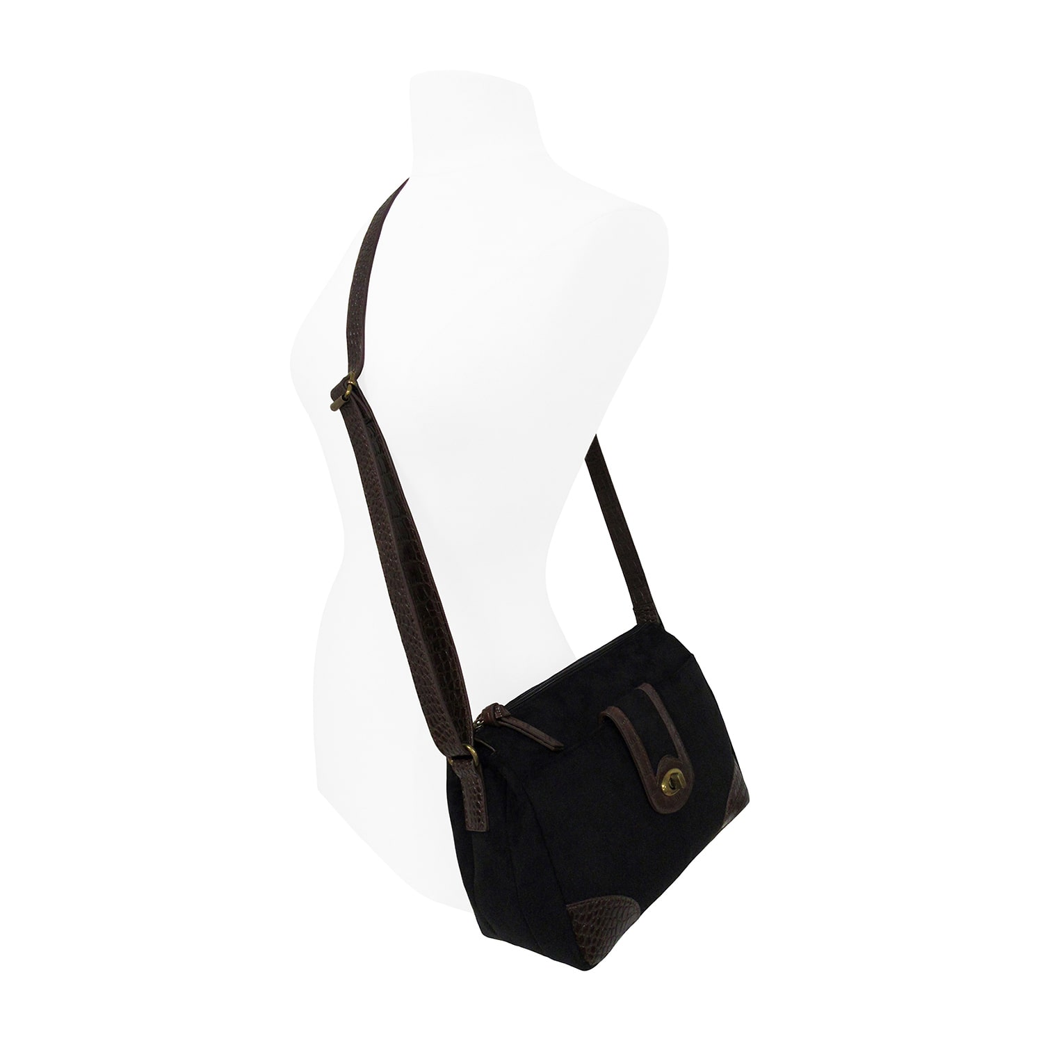 Bueno of California Faux Suede With Croc Turn Lock Flap Medium Crossbody Bag