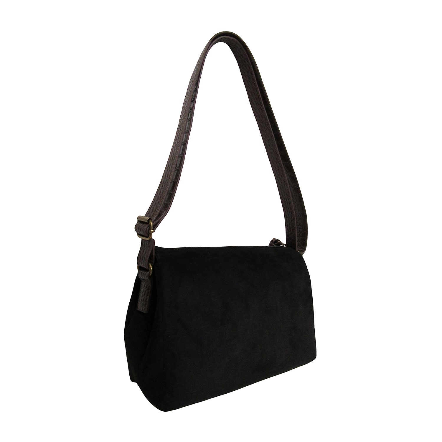Bueno of California Faux Suede With Croc Turn Lock Flap Medium Crossbody Bag