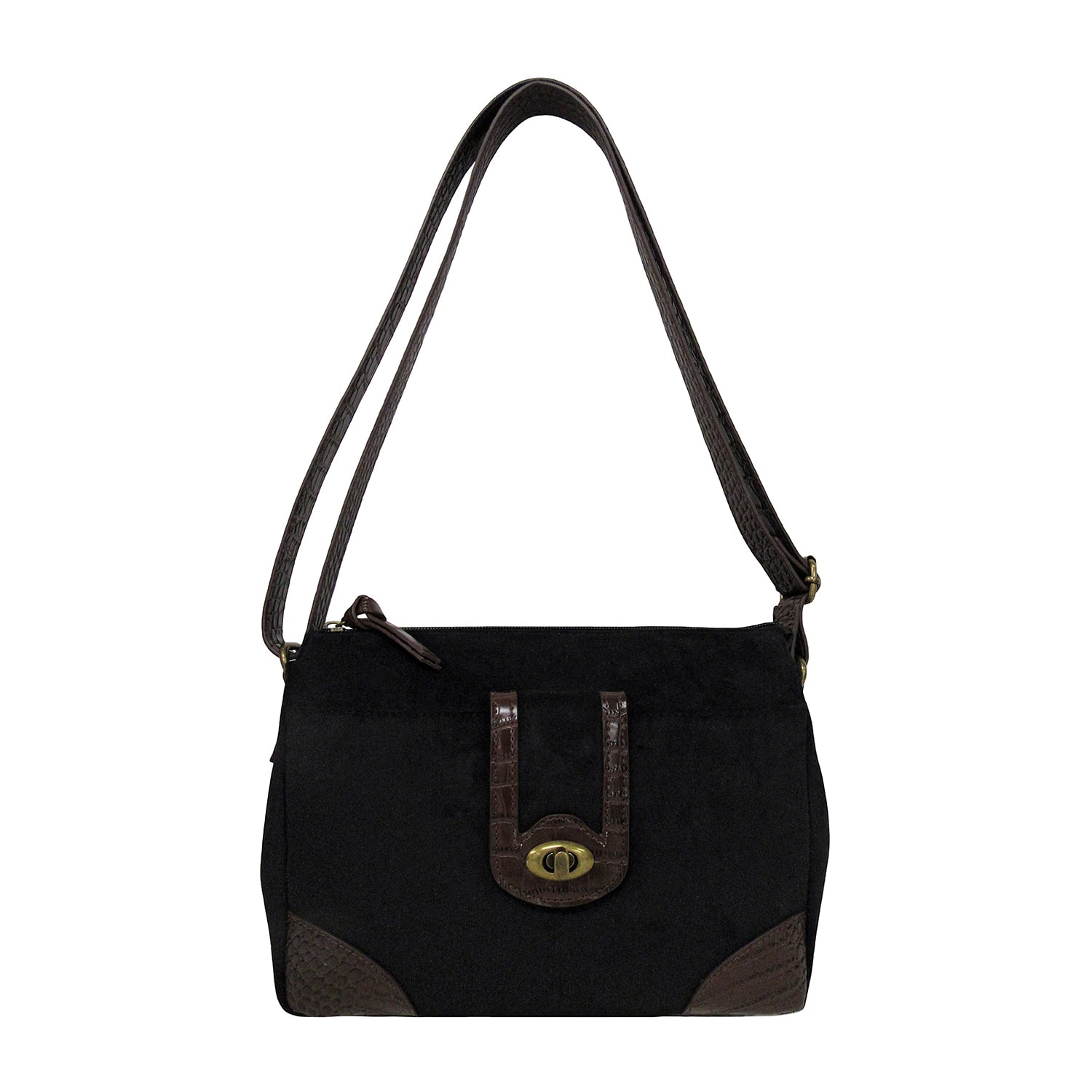 Bueno of California Faux Suede With Croc Turn Lock Flap Medium Crossbody Bag