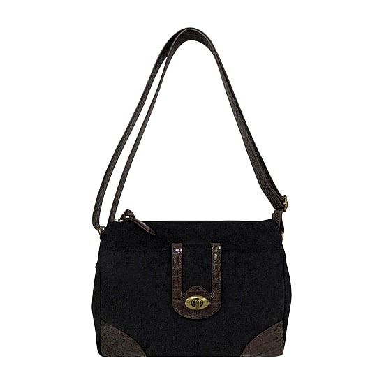 Bueno of California Faux Suede With Croc Turn Lock Medium Crossbody Bag