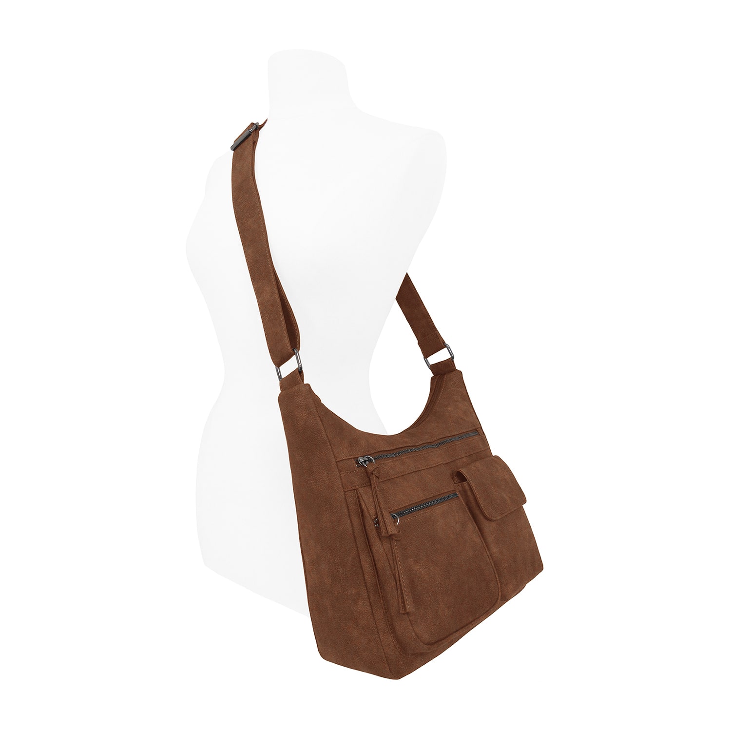 Bueno of California Distress Pebble Washed Dbl Zip Front Pkt Crossbody Bag