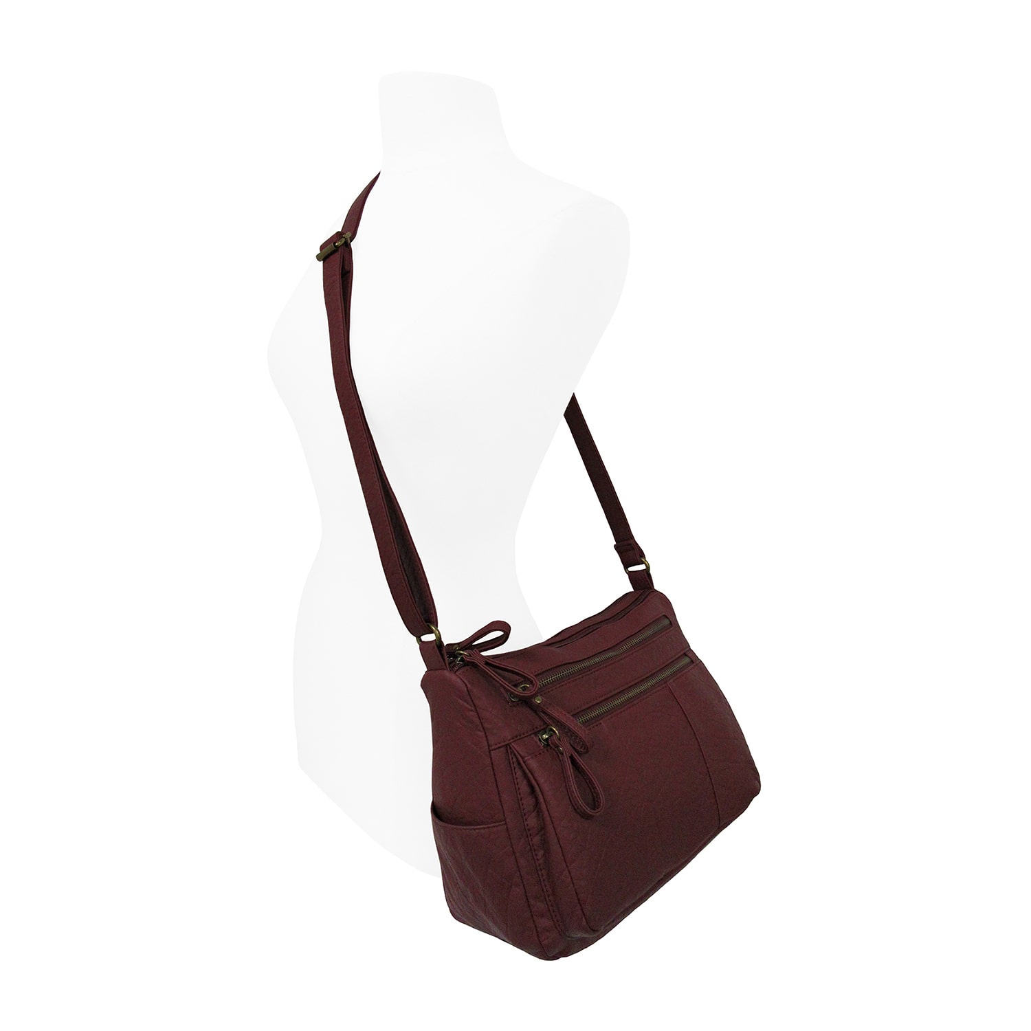 Bueno of California Elephant Washed Double Zip Medium Crossbody Bag