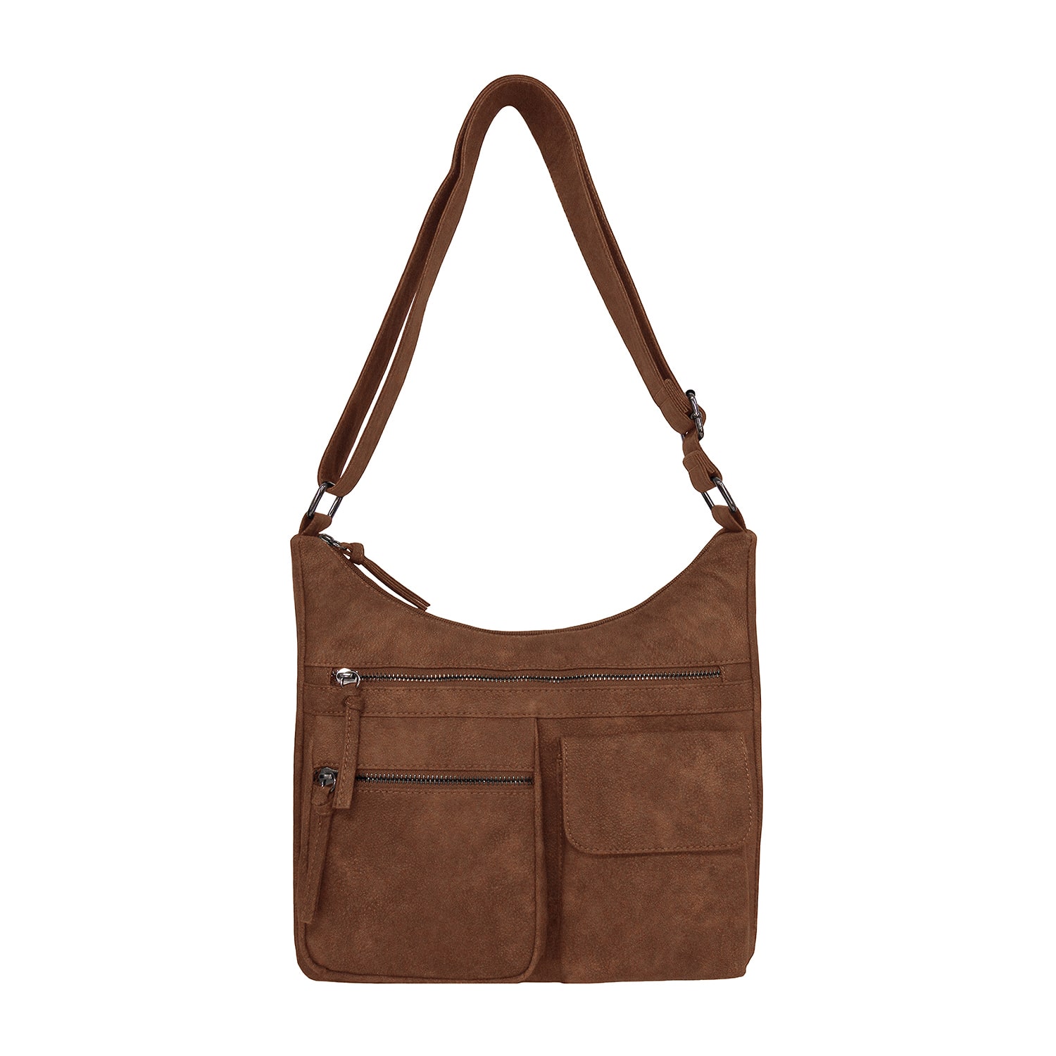 Bueno of California Distress Pebble Washed Dbl Zip Front Pkt Crossbody Bag