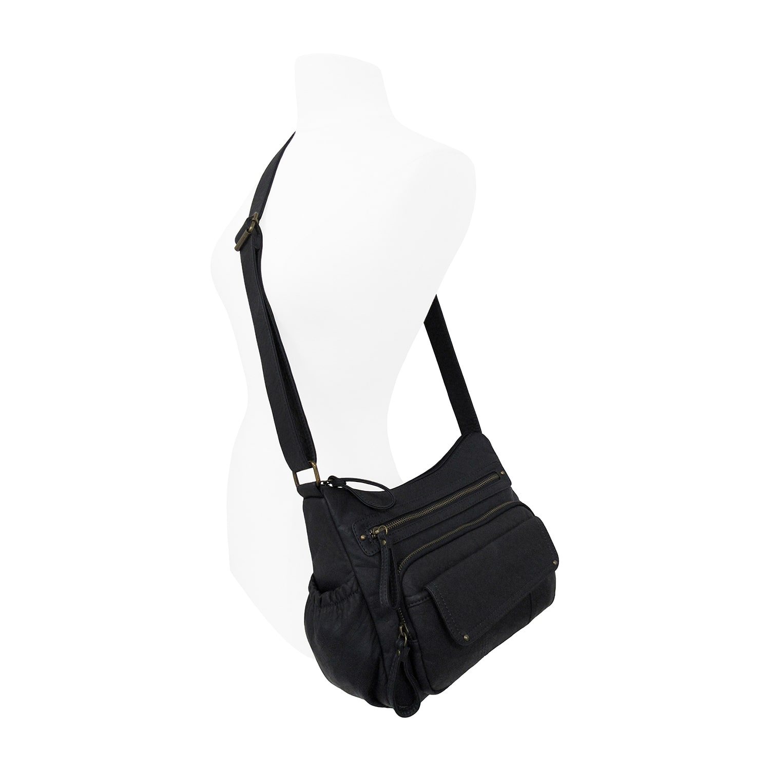 Bueno of California Elephant Washed Dbl Zip Large Crossbody Bag