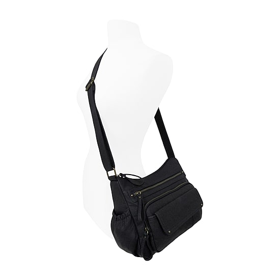 Bueno of California Navy Elephant Washed Double Zip Large Crossbody Bag