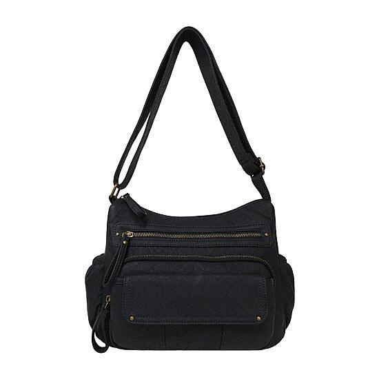 Bueno of California Navy Elephant Washed Double Zip Large Crossbody Bag