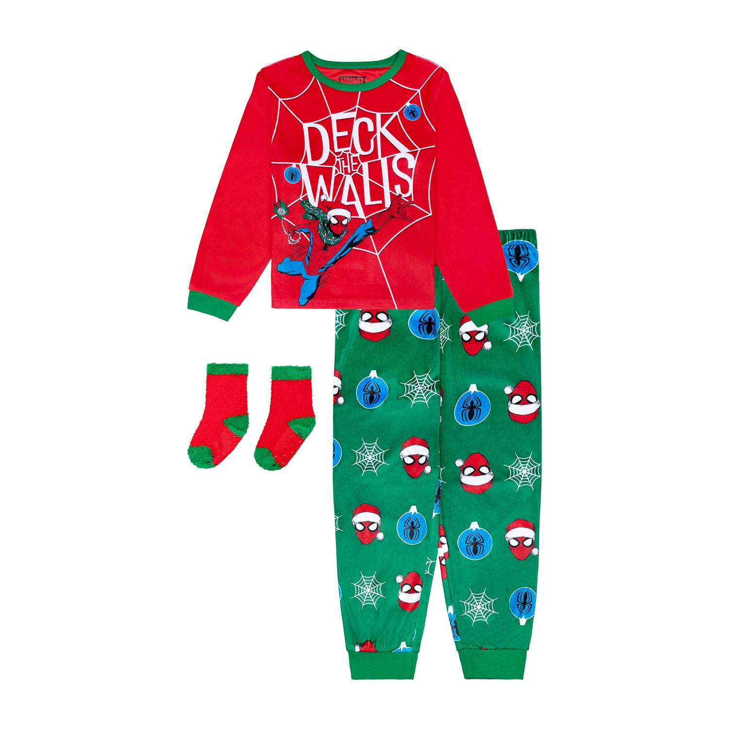 Disney Collection Little & Big Kid Boys Marvel Spiderman Velour Crew Neck Long Sleeve 2-pc. Pajama Set