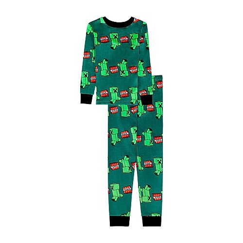 Licensed Properties Little & Big Kid Boys Minecraft Crew Neck Long Sleeve 2-pc. Pajama Set In Green