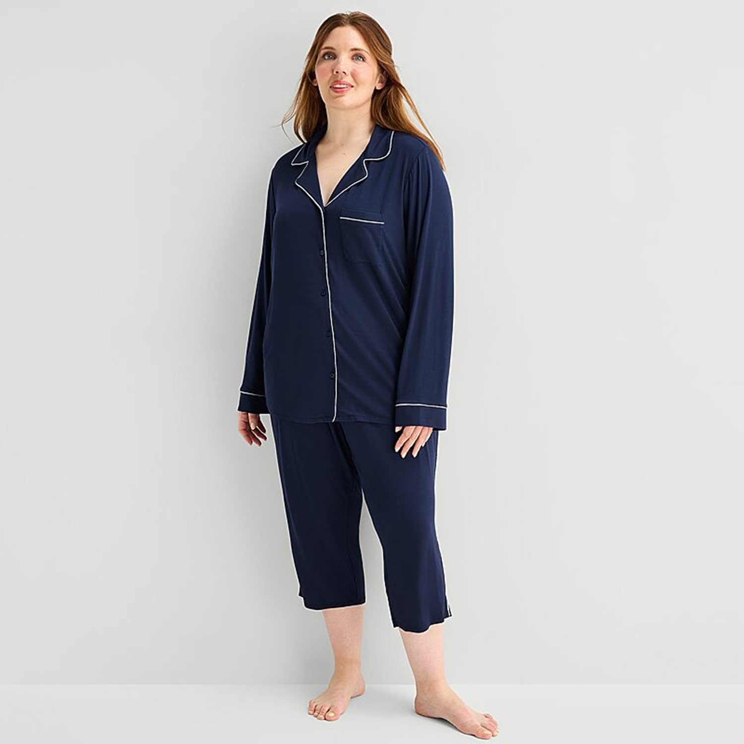 Liz Claiborne Cool and Calm Womens Long Sleeve Pajama Top