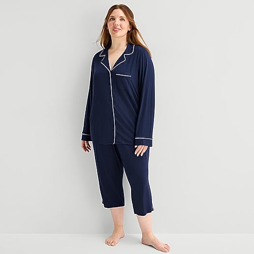 Liz Claiborne Cool And Calm Womens Long Sleeve Pajama Top In Blue