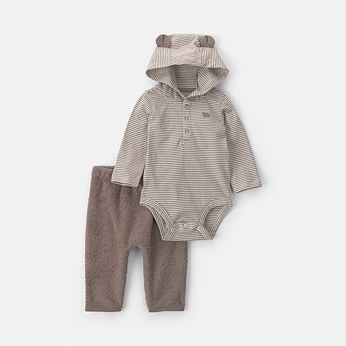Carter's baby boy 2-piece bear teddy fleece long-sleeve bodysuit & pant set 12M Brown