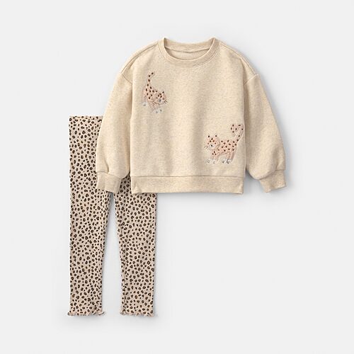 Carter's Baby Girls' Leopard-Print Fleece Long-Sleeve Top and Pants, 2-Piece Set - Brown/Cream