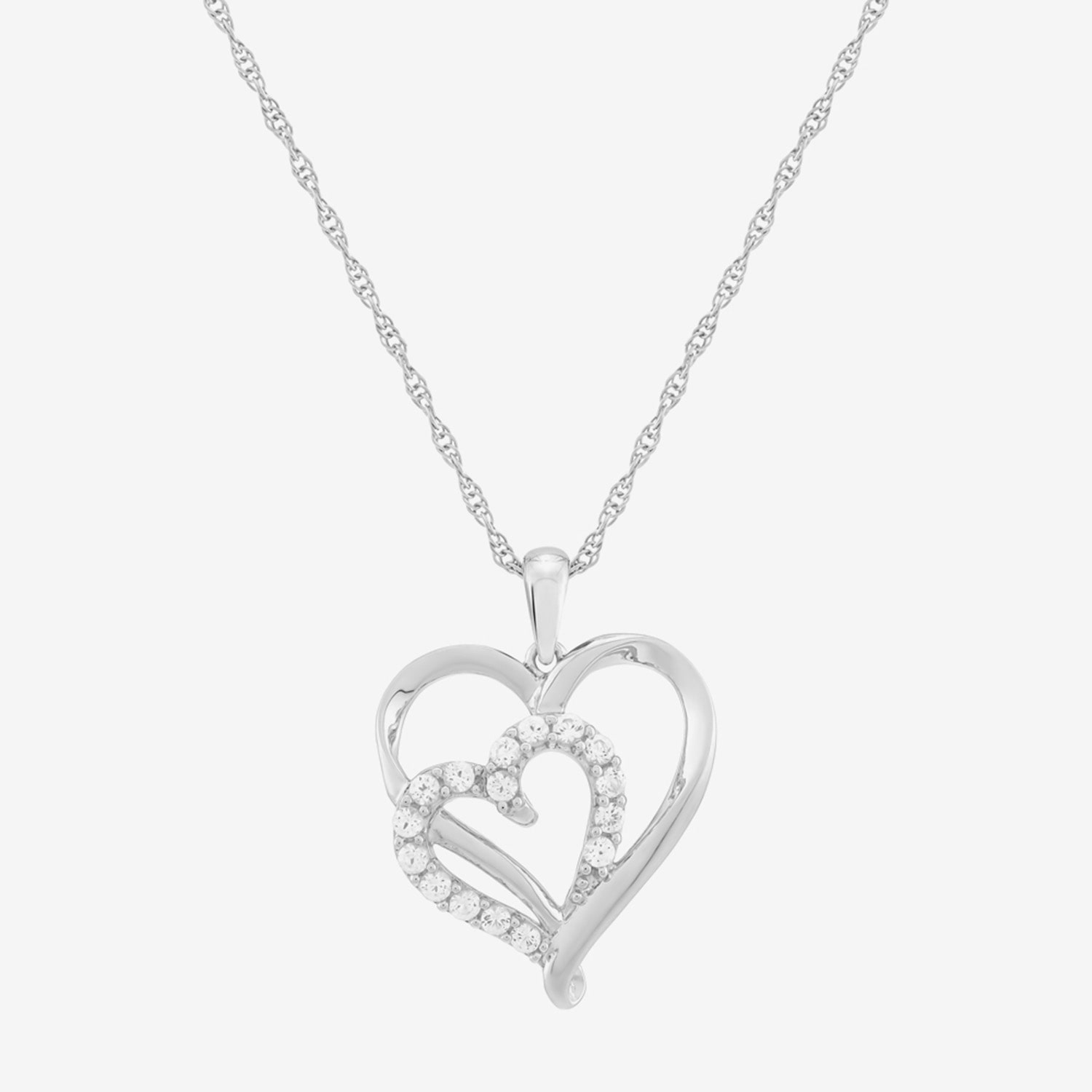 Womens Lab Created White Sapphire Sterling Silver Heart 18 Inch Pendant Necklace
