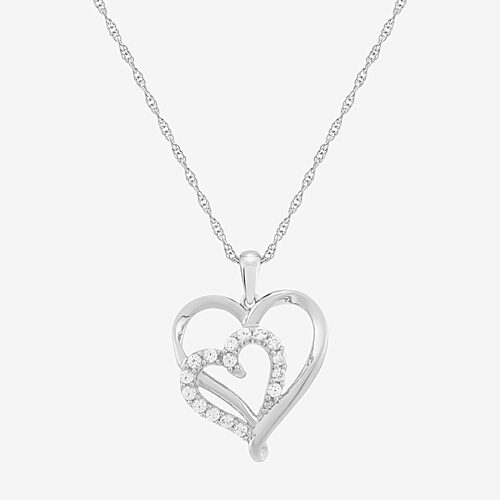 Limited Quantities! Womens Lab Created White Sapphire Sterling Silver Heart 18 Inch Pendant Necklace, One Size