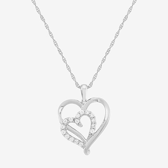 Limited Quantities! Womens Lab Created White Sapphire Sterling Silver Heart 18 Inch Pendant Necklace