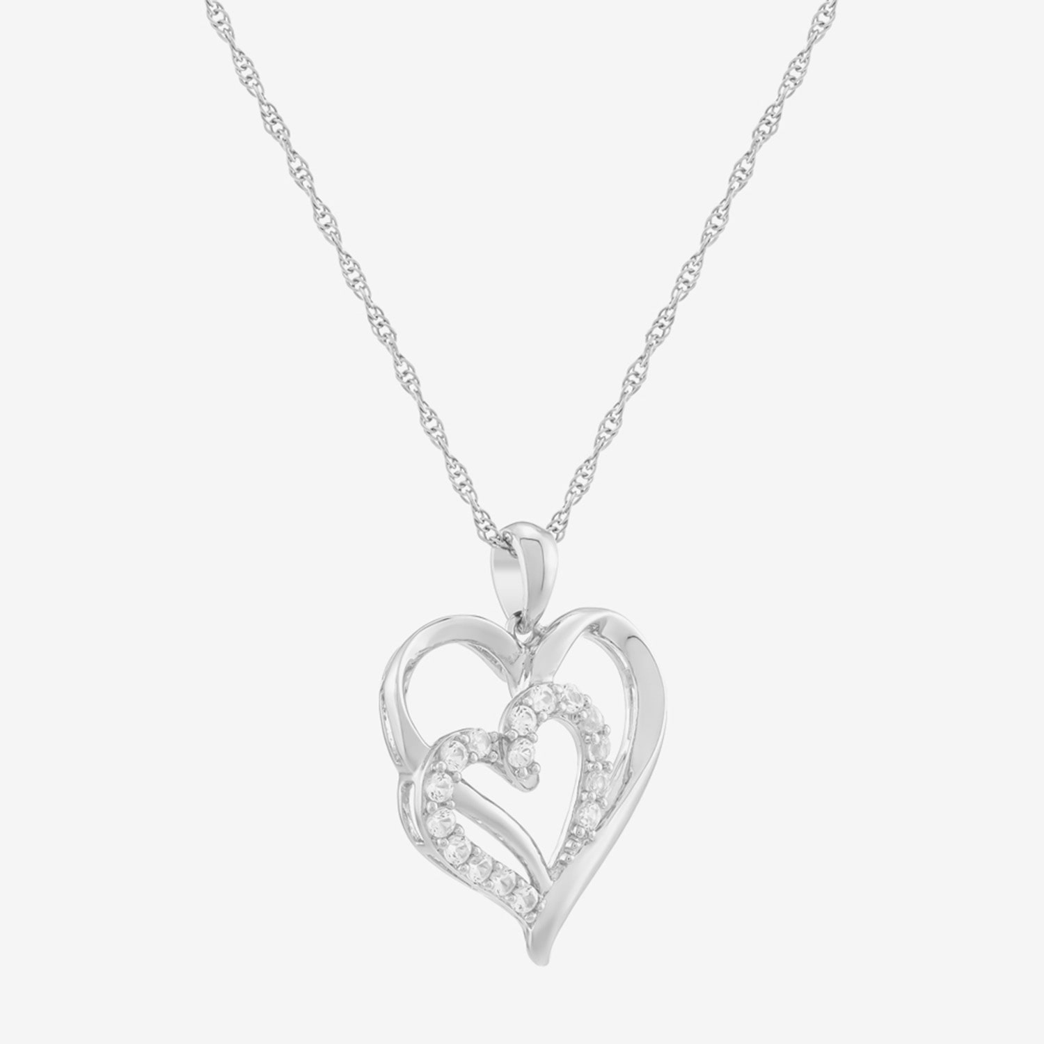 Womens Lab Created White Sapphire Sterling Silver Heart 18 Inch Pendant Necklace