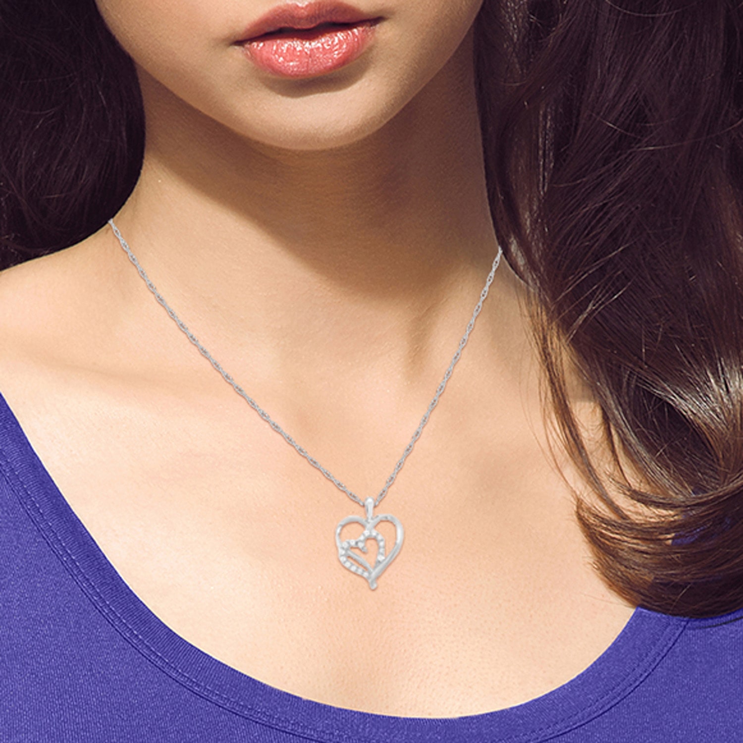Womens Lab Created White Sapphire Sterling Silver Heart 18 Inch Pendant Necklace