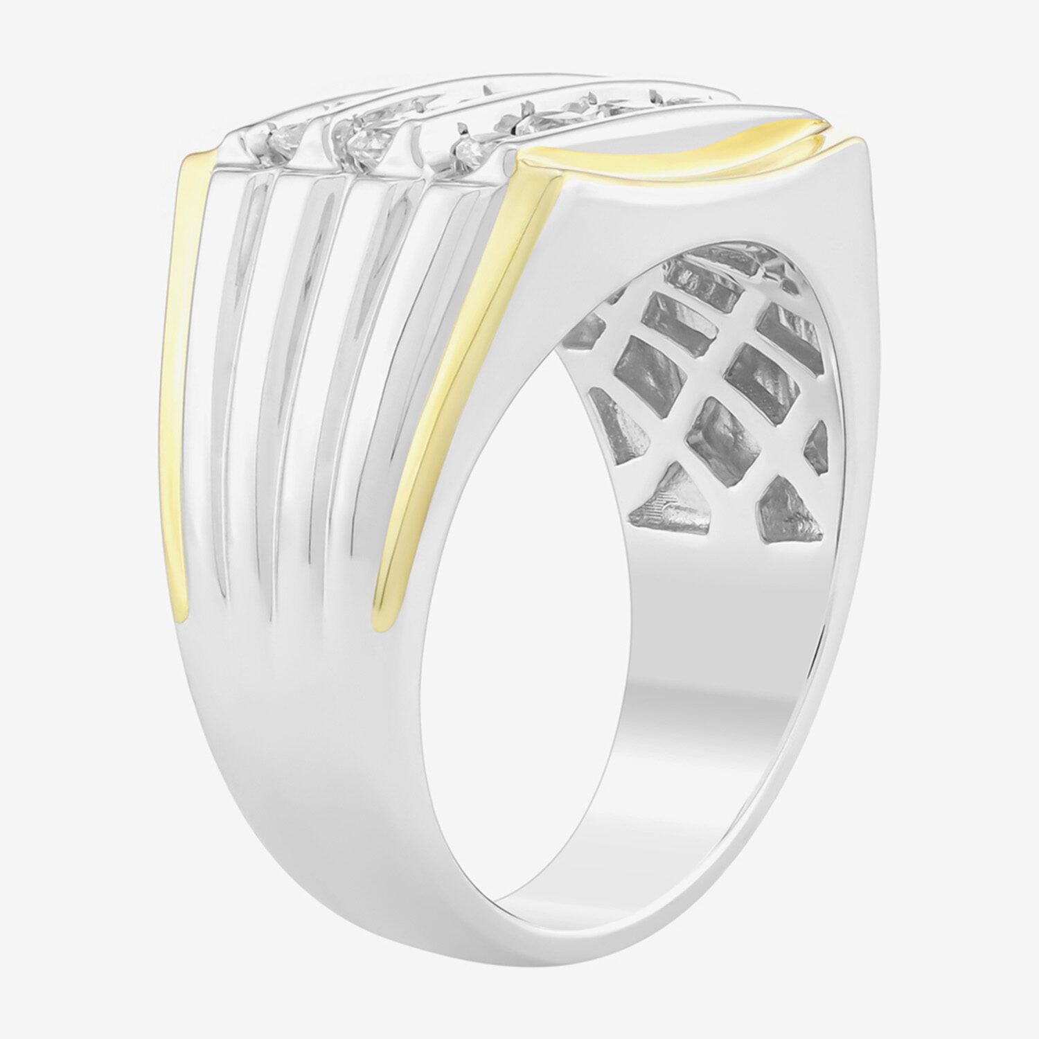 Mens Lab Created White Sapphire 14K Gold Over Silver Fashion Ring