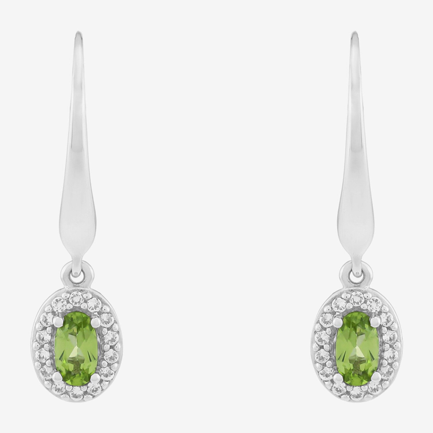 Womens Genuine Green Peridot Sterling Silver Oval Drop Earrings