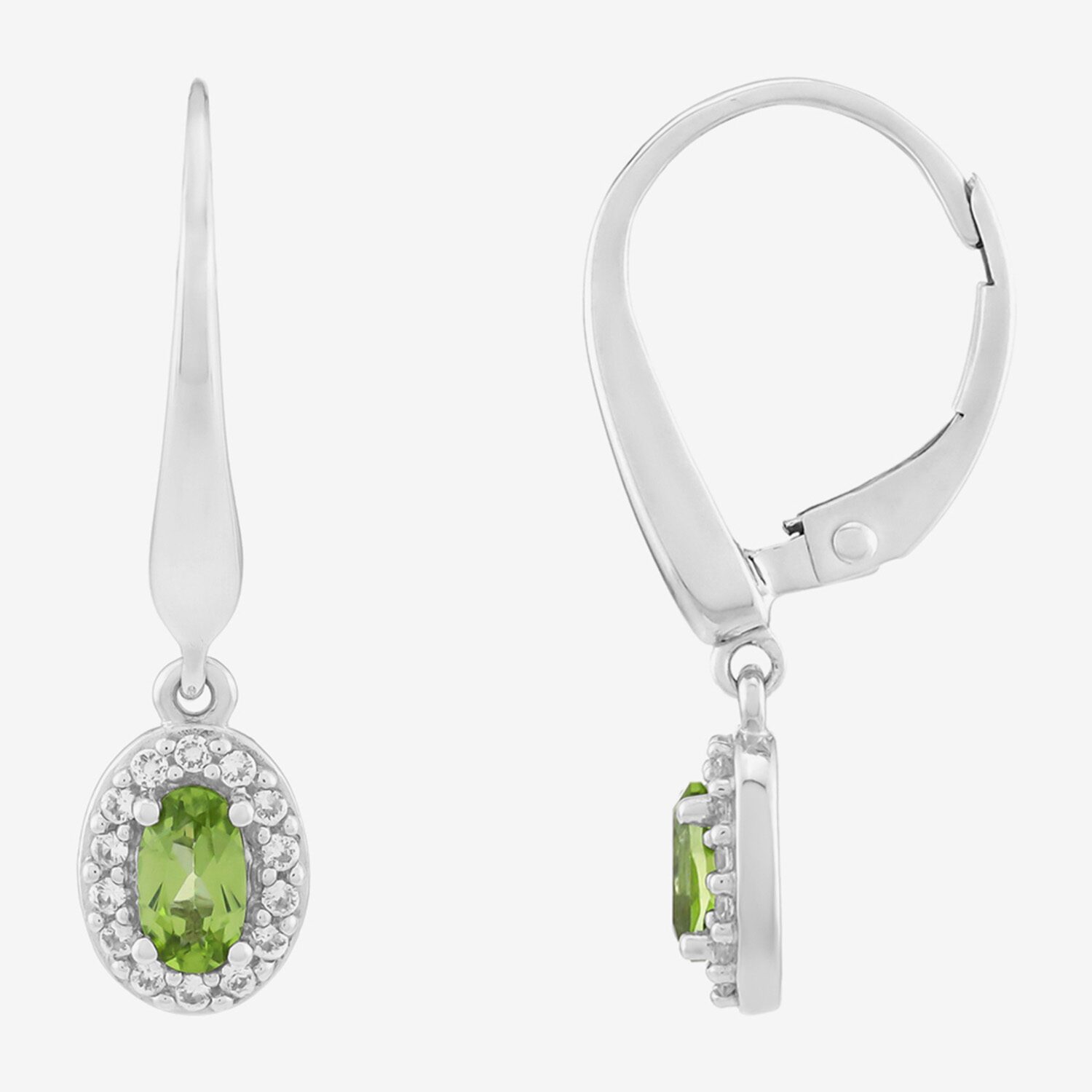 Womens Genuine Green Peridot Sterling Silver Oval Drop Earrings