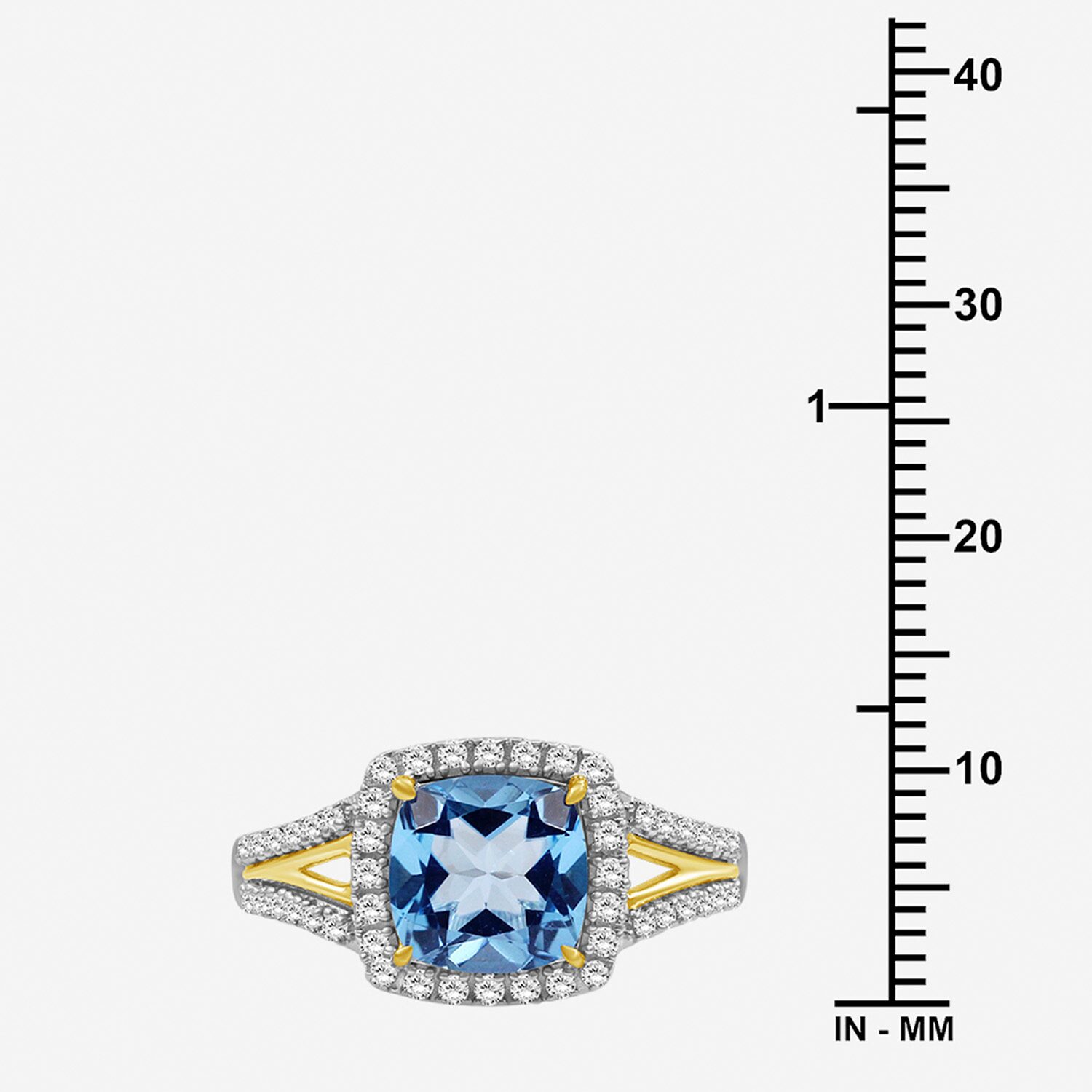 Womens Genuine Blue Topaz 10K Gold Cushion Halo Side Stone Cocktail Ring