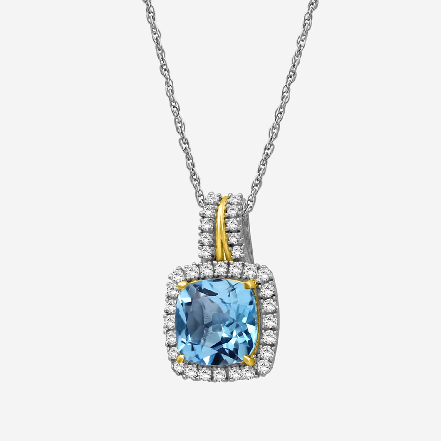 Womens Genuine Blue Topaz 10K Gold Square Pendant