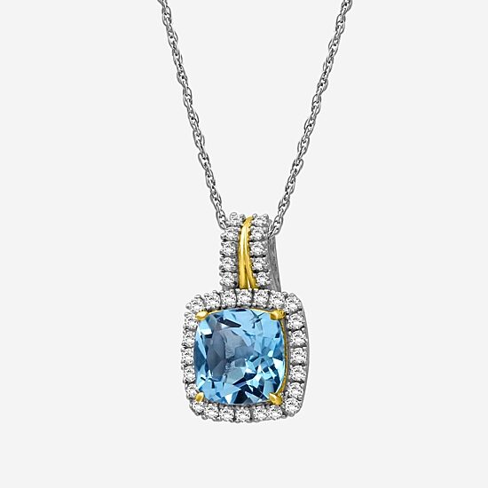 Womens Genuine Blue Topaz 10K Gold Square Pendant Necklace