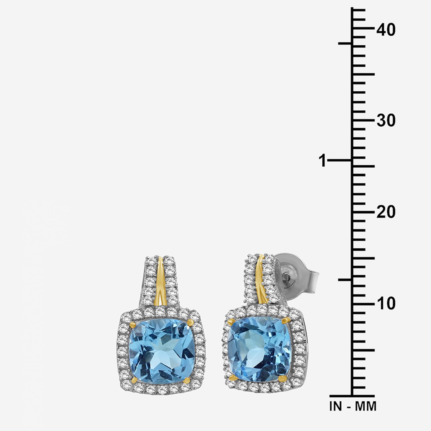 (I-J / I2-I3) Genuine Blue Topaz 10K Two Tone Gold 15.4mm Cushion Stud Earrings