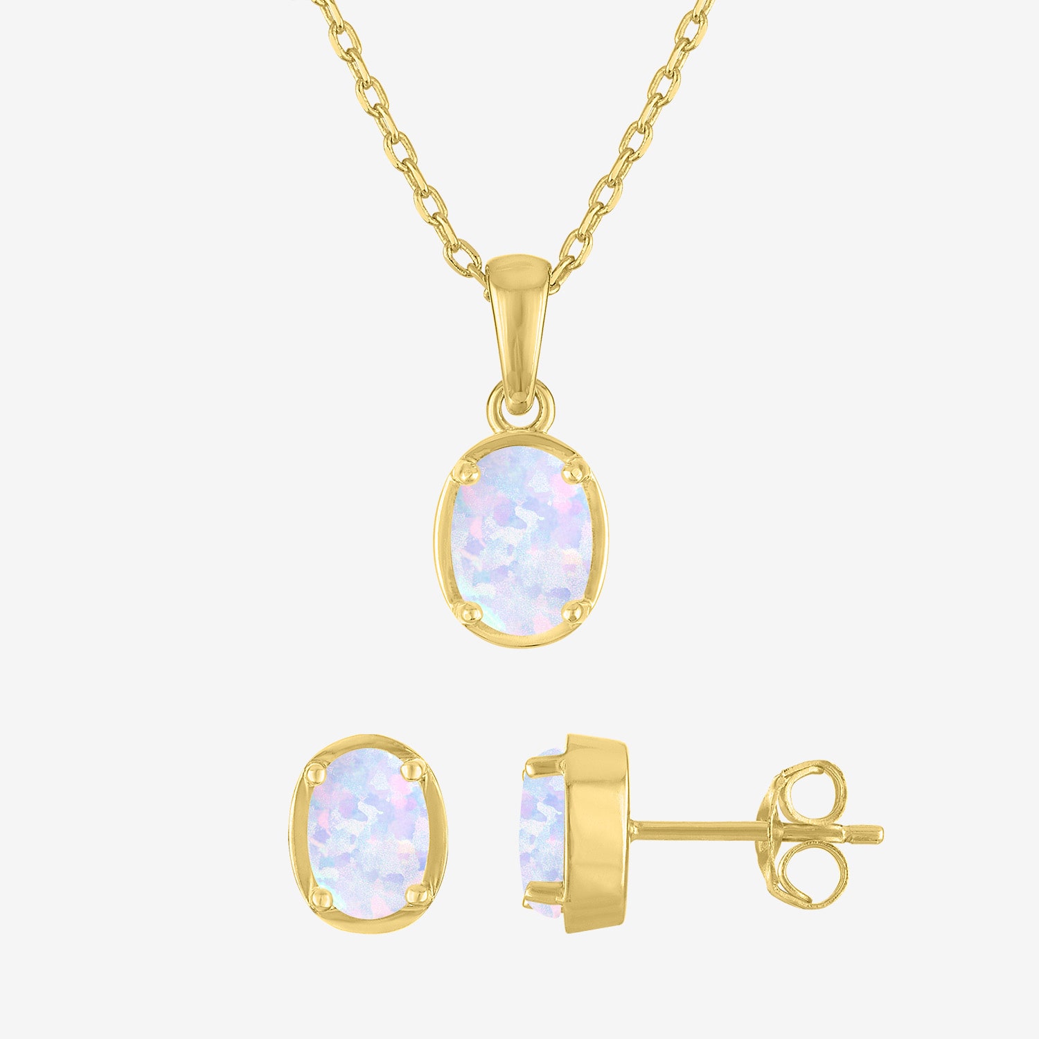 Yes, Please! Womens Lab Created White Opal 14K Gold Over Brass Oval 2-pc. Jewelry Set