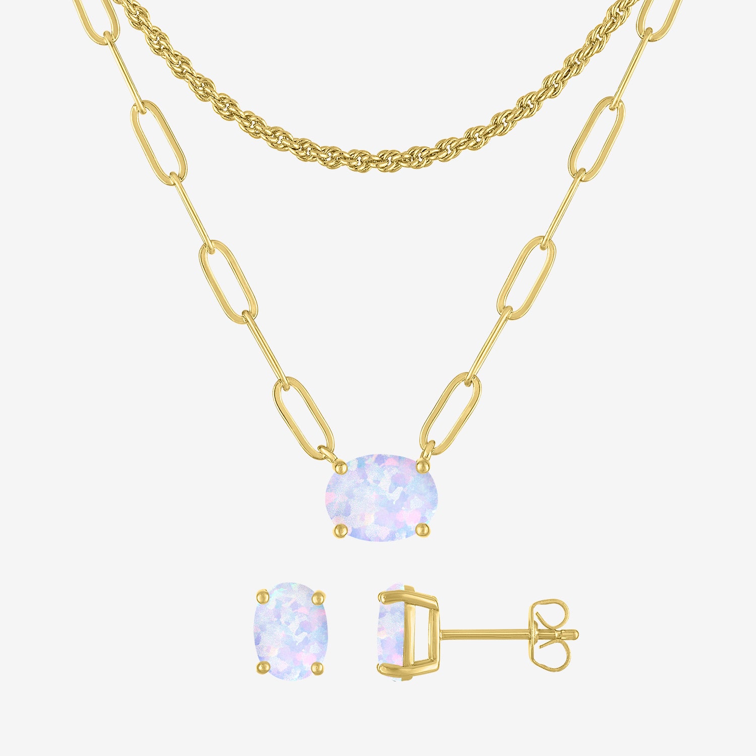 Yes, Please! Womens Lab Created White Opal 14K Gold Over Brass Oval 3-pc. Jewelry Set