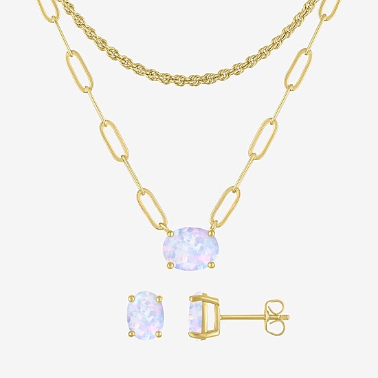 Yes, Please! Womens Lab Created White Opal 14K Gold Over Brass Oval 3-pc. Jewelry Set
