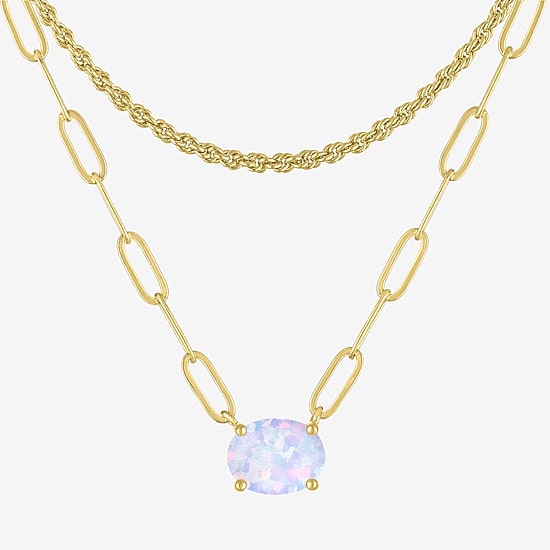 Yes, Please! Womens Lab Created White Opal 14K Gold Over Brass Oval 3-pc. Jewelry Set