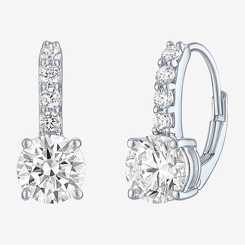 Fine Jewelry (g-h / Si2-i1) Womens 2 Ct. T.w. Lab Grown White Diamond Sterling Silver 14mm Hoop Earrings